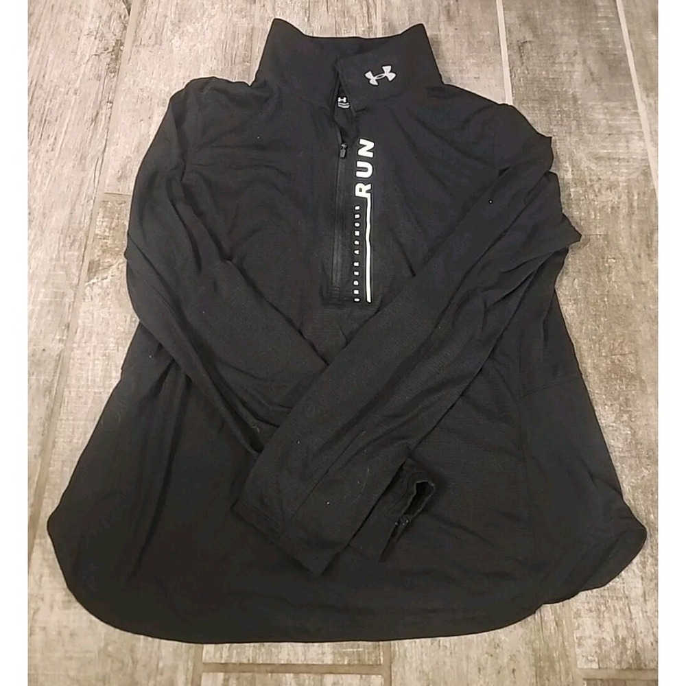 Under Armour Run Womens LARGE Half Zip Long Sleeve Training Top Black And GREEN